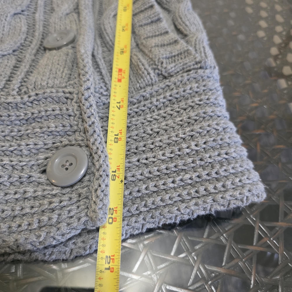 Vintage Y2K  Gray Cable Knit Fur Hooded Cardigan Sweater - Picture 7 of 7